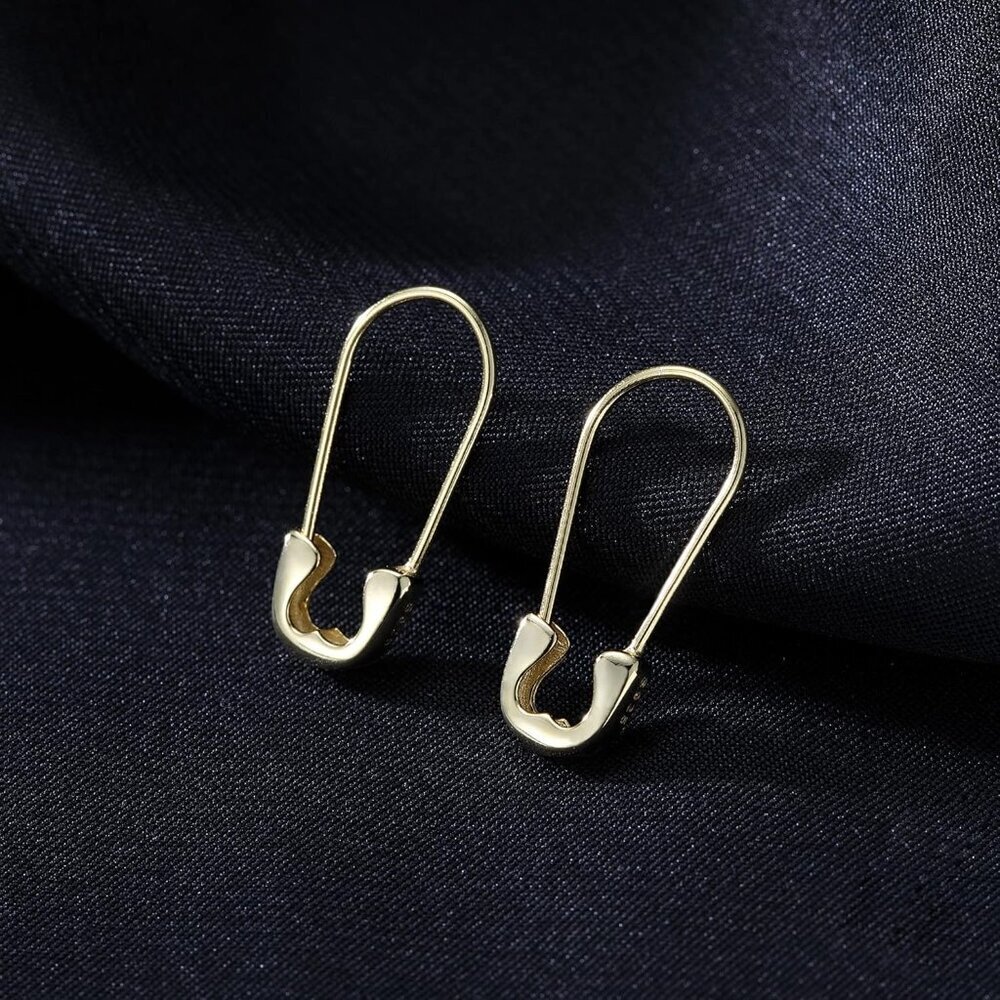925 Sterling Silver Safety Pin Earrings Hoop for Women Teens Paperclip Earrings - Picture 5 of 7